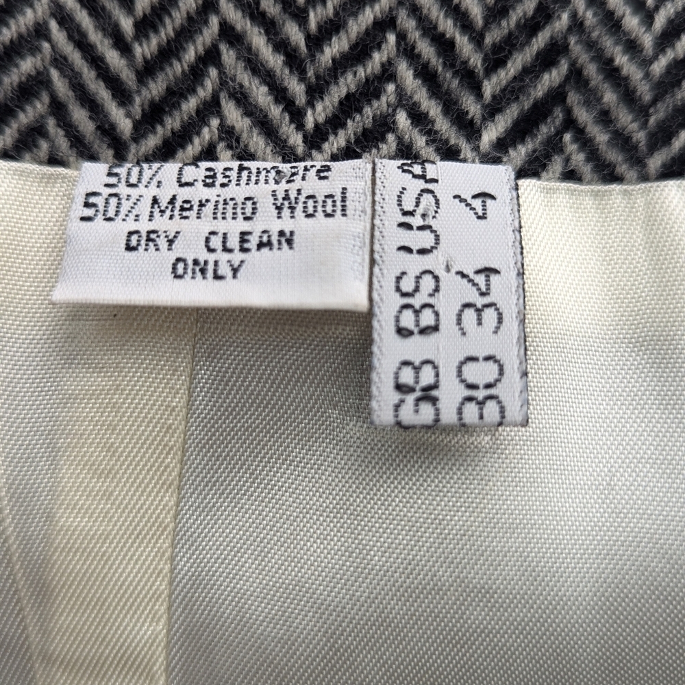 Vintage 80s Cashmere Wool Herringbone Puff Shoulder Cropped Jacket Sz 4 - Picture 7 of 15